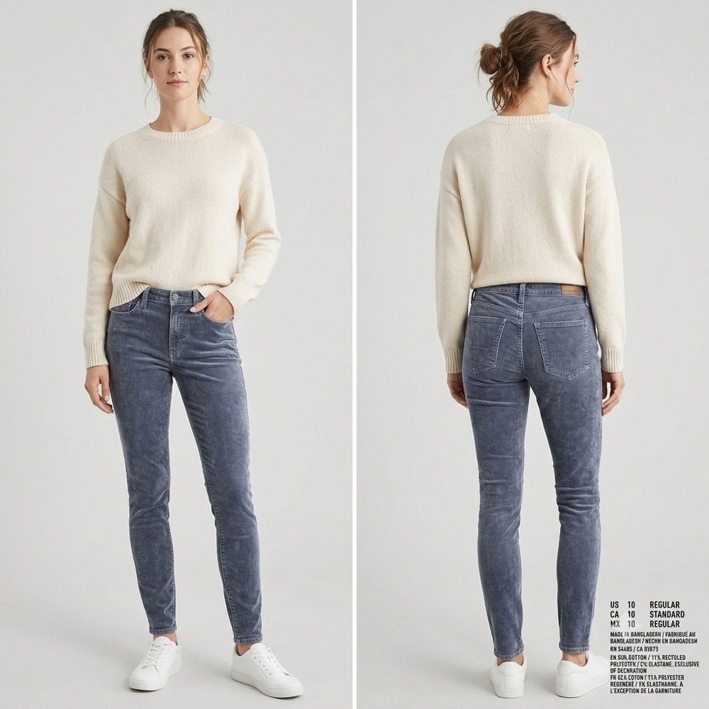 American Eagle Corduroy Pants Women 10 Gray Skinny Mid Rise Stretch Tapered Leg